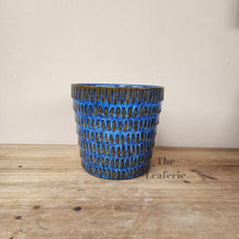 Load image into Gallery viewer, The Leaferie Finola plant pot. ceramic blue planter . front view
