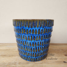 Load image into Gallery viewer, The Leaferie Finola plant pot. ceramic blue planter . front view
