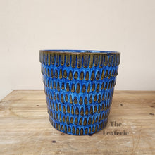 Load image into Gallery viewer, The Leaferie Finola plant pot. ceramic blue planter . front view
