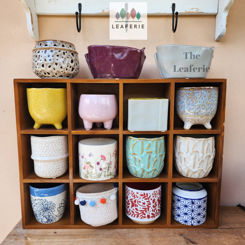 The Leaferie MIni Pots Series 4. 15 ceramic small pots designs. view of all designs