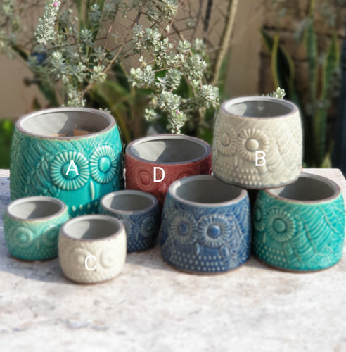 The leaferie Buho plant pots . ceramic 4 designs. front view