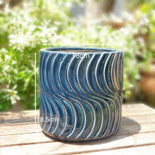 Load image into Gallery viewer, The Leaferie Imperial blue ceramic pot. with waves
