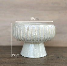 Load image into Gallery viewer, The Leaferie Calais shallow plant pot. ceramic . front view. size of Design A
